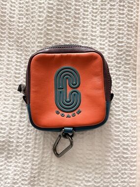 Coach Orange Leather Belt Pouch with Teal and Brown Trim